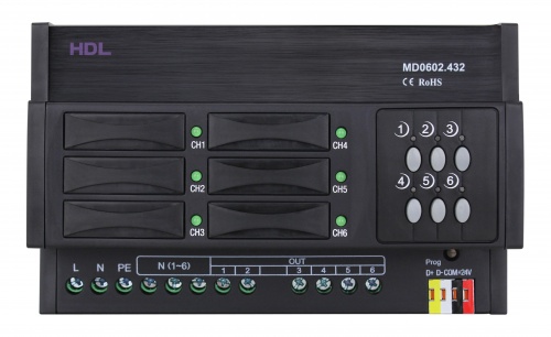 DIN диммер 6-канальный, 2А на канал HDL-MD0602.432 (Устройства исполнительные HDL), Китай