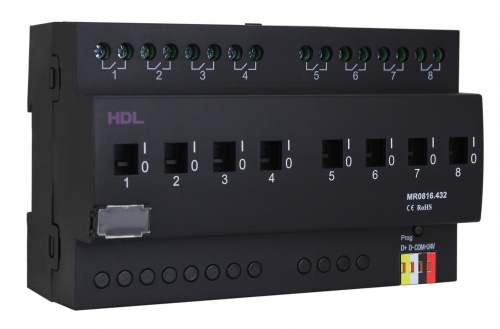 DIN реле, 8-канальное, 16A на канал HDL-MR0816.432 (Устройства исполнительные HDL), Китай