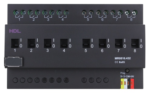 DIN реле, 8-канальное, 16A на канал HDL-MR0816.432 (Устройства исполнительные HDL), Китай