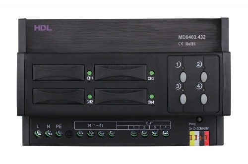 DIN диммер 4-канальный, 3А на канал HDL-MD0403.432