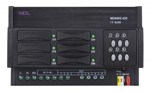 DIN диммер 6-канальный, 2А на канал HDL-MD0602.432 (Устройства исполнительные HDL), Китай